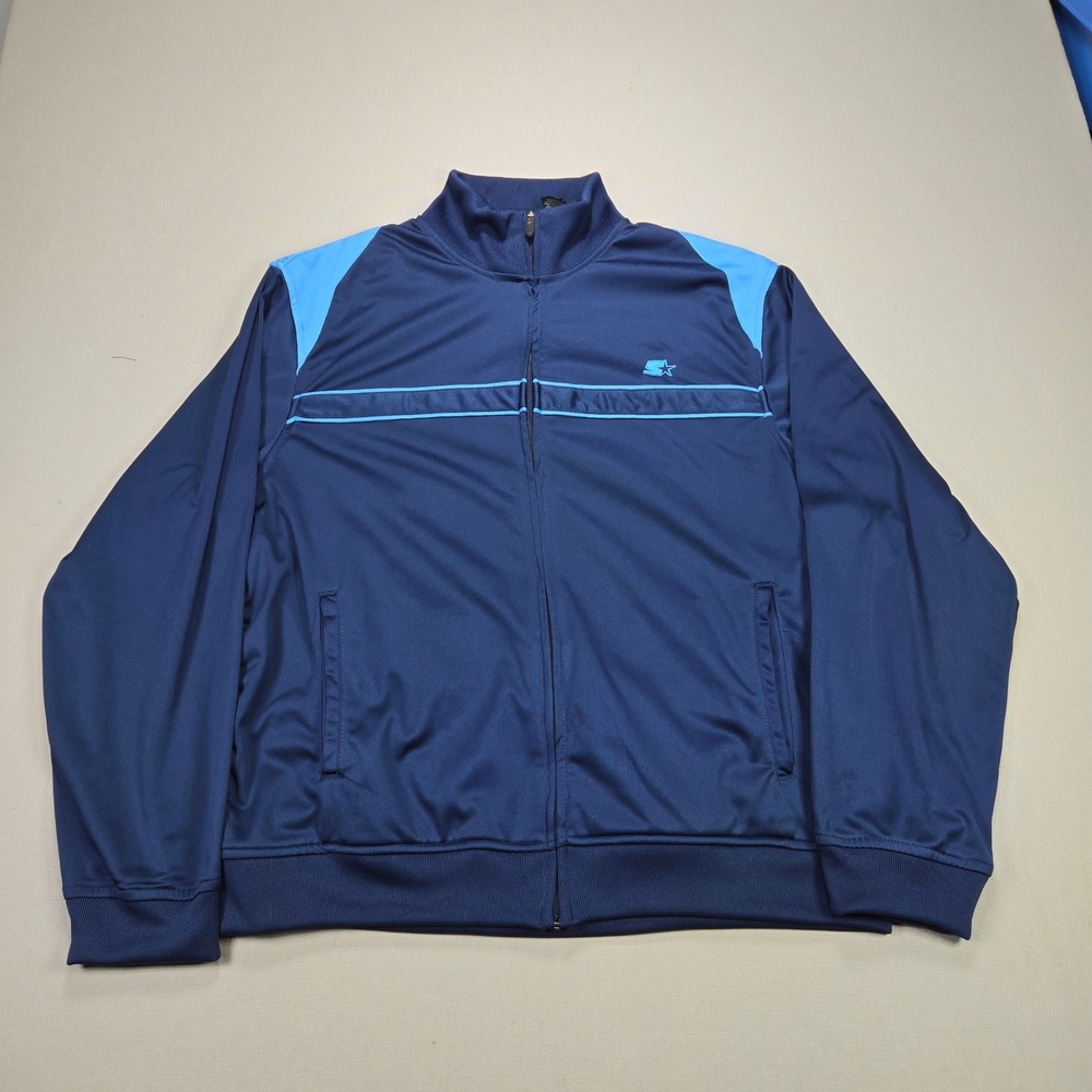 Starter Mens Track Jacket Full Zip Navy Blue Light Blue Logo Size Large